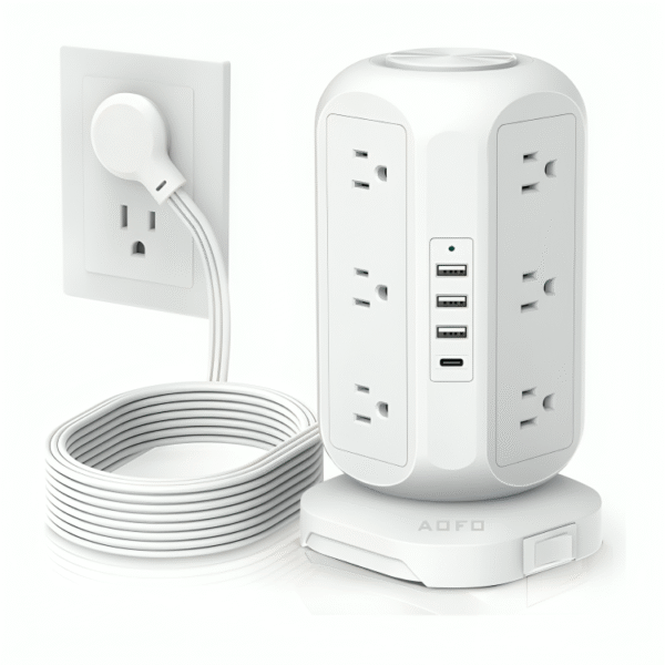 Tower Power Strip Flat Plug with 12 Outlets 4 USB