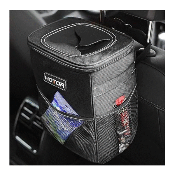 HOTOR Car Trash Can with Lid and Storage Pockets