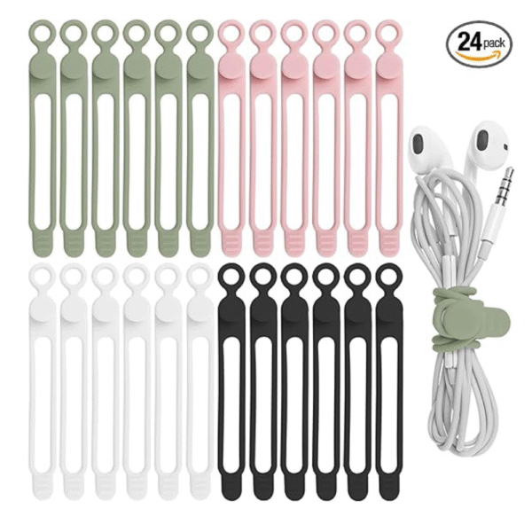 24Pcs Silicone Cable Straps Cord Organizer for Bundling Earphone